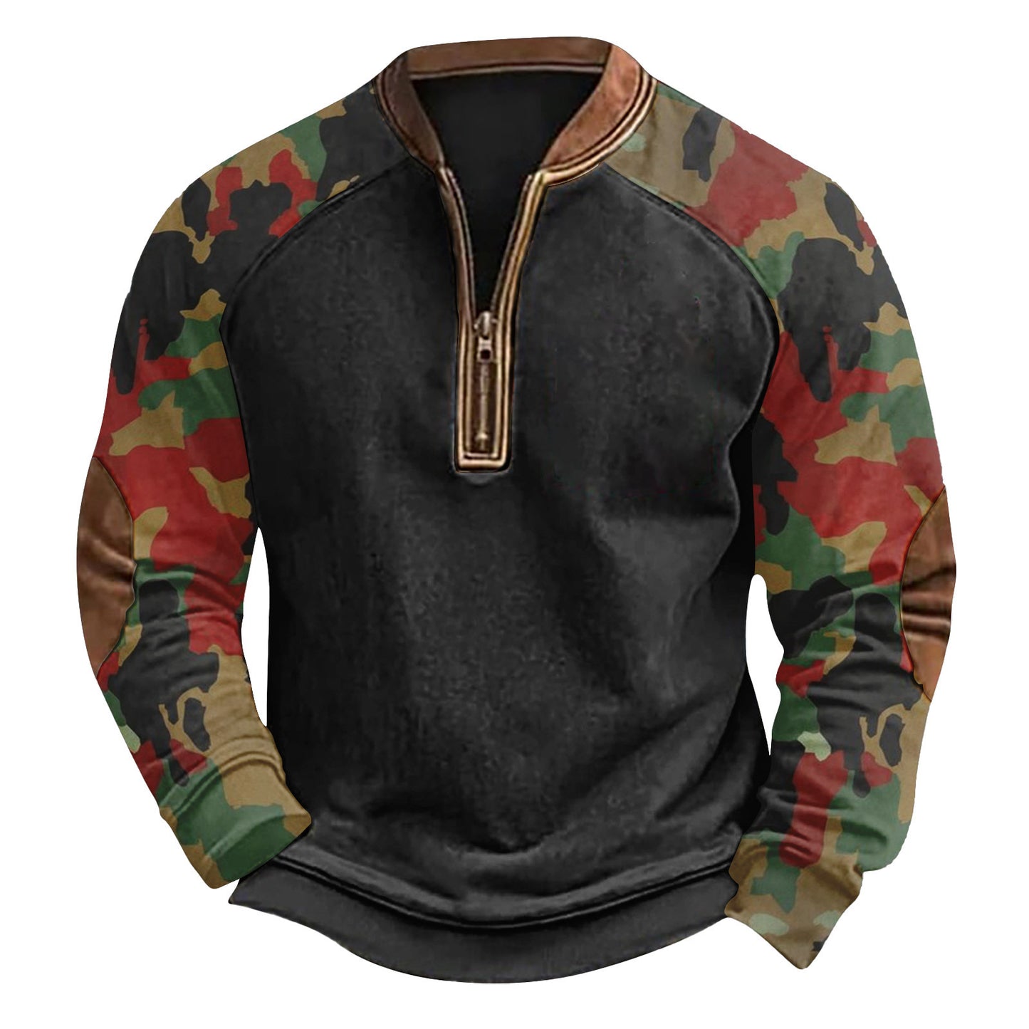 Printed Half Zipper Camouflage Men's Hoodie