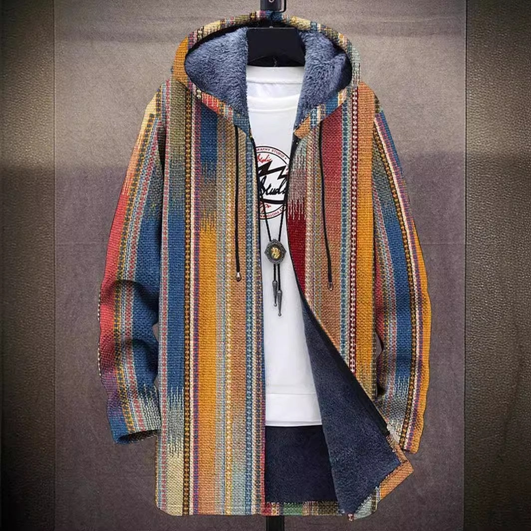 Men's Coat Winter Print Plush Lining Thick Windbreaker Long Sleeve Zipper - Munsieur