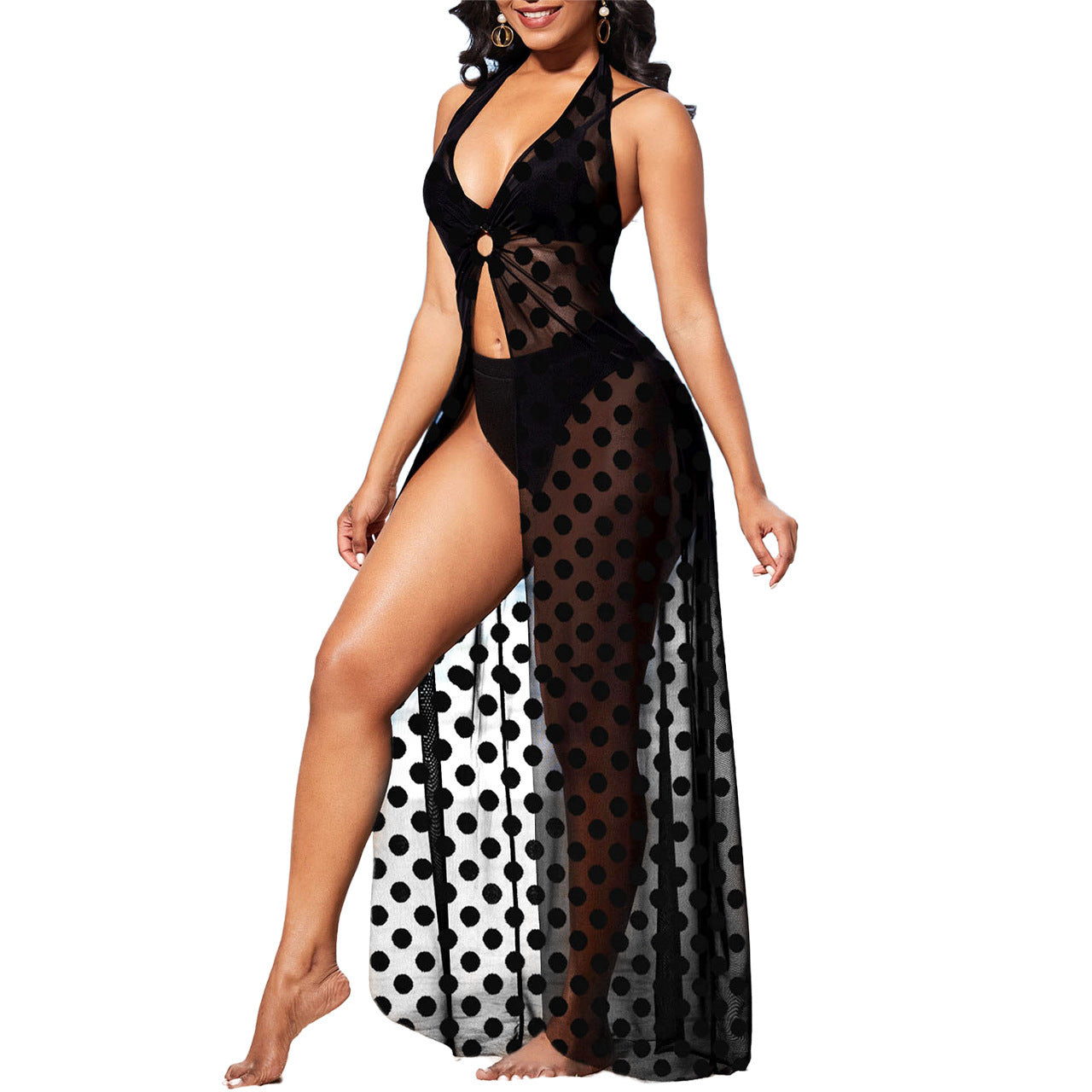 Female Perspective Polka Dot Swimwear Dress