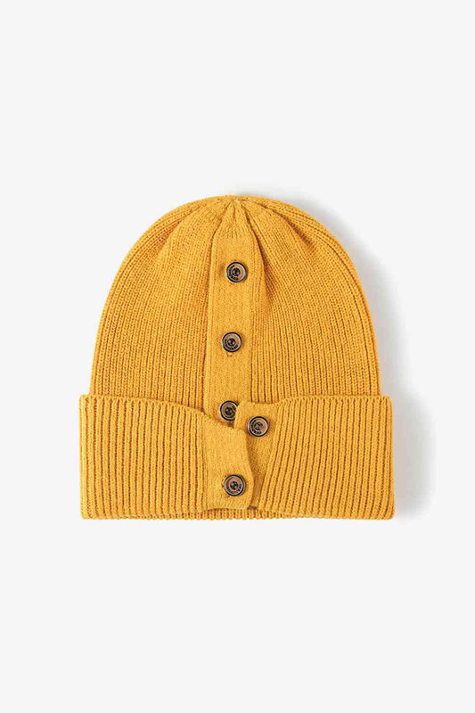 Button Detail Rib-Knit Cuff Beanie - Munsieur