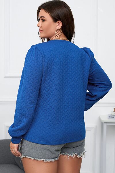 Plus Size Textured Round Neck Long Sleeve Top - Munsieur