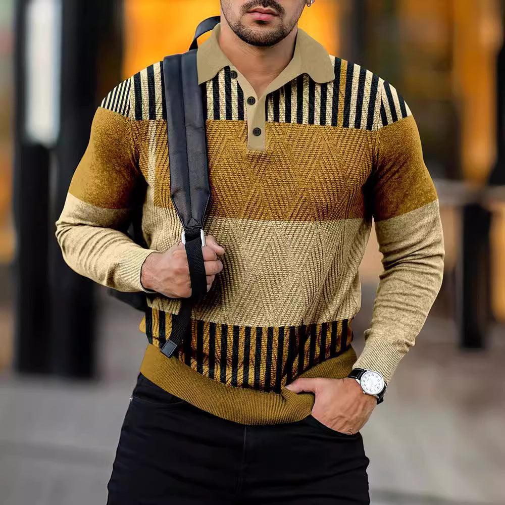 Men's Digital Printing Lapel Button Casual Hoodie