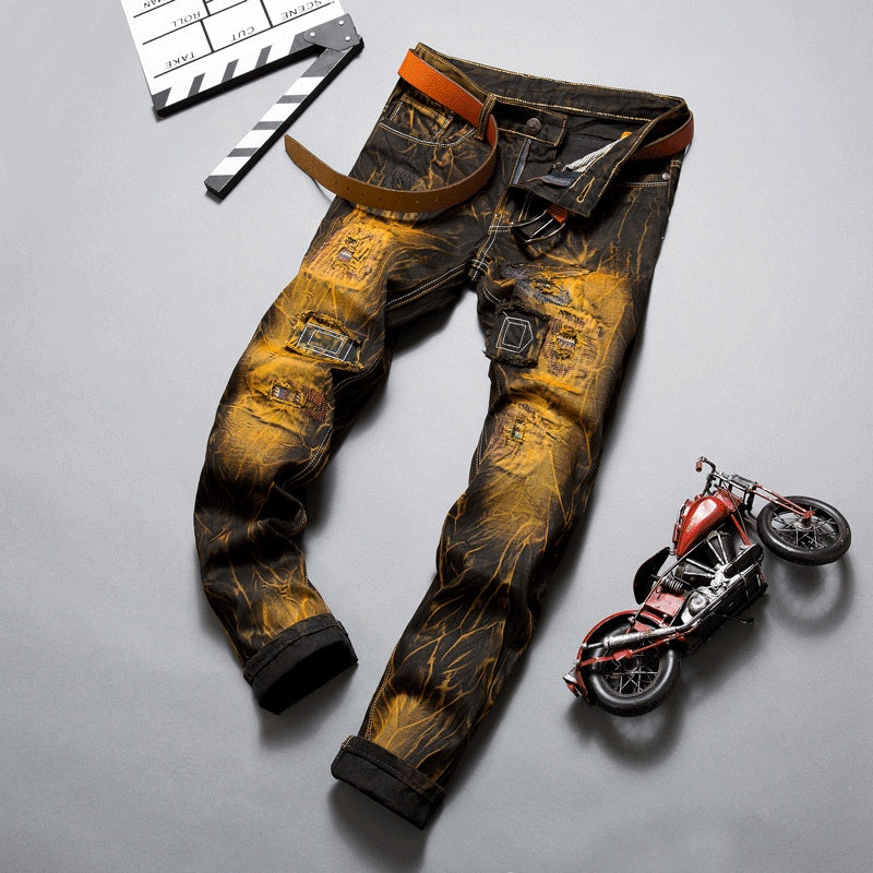 Nostalgic Color Locomotive Ripped Pants