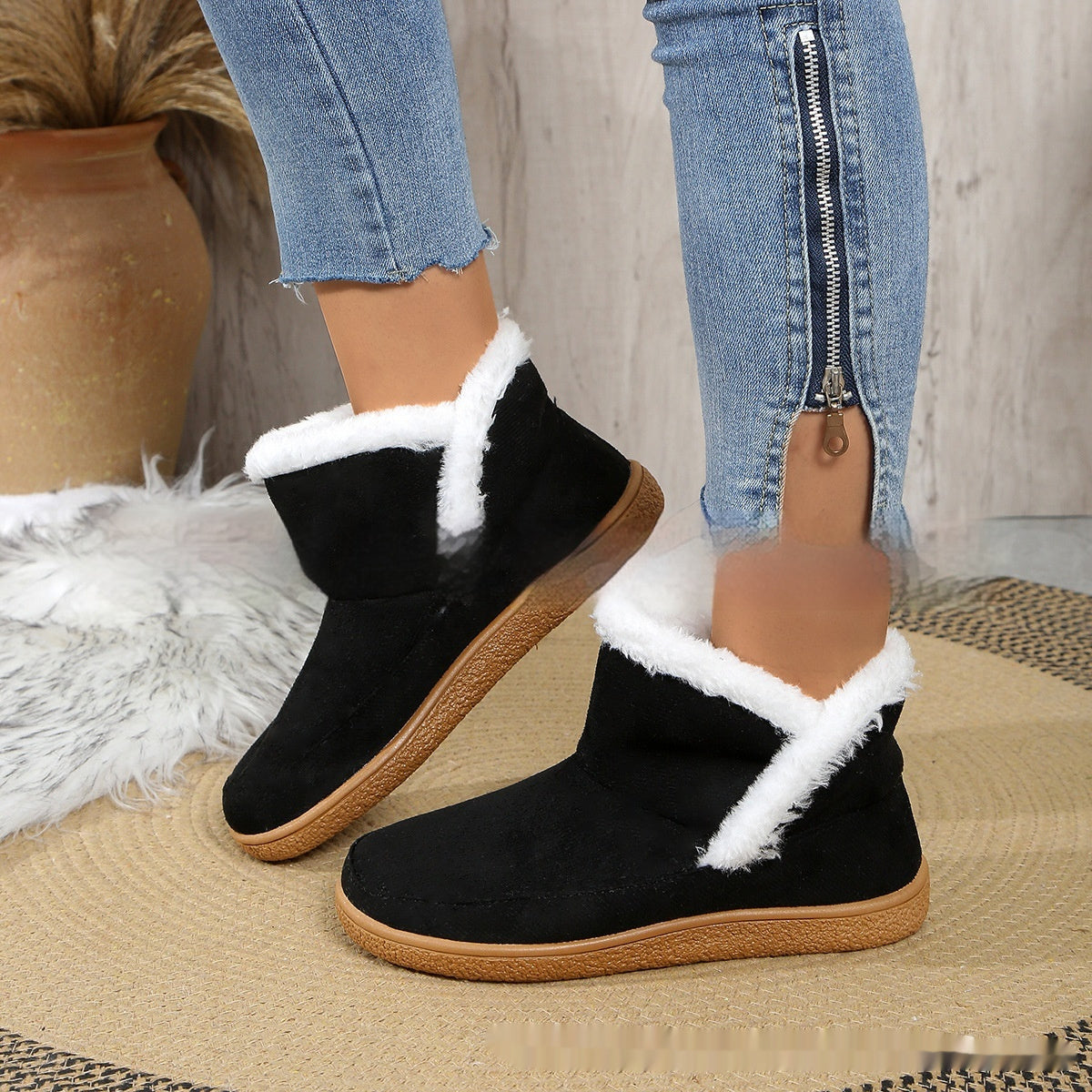 Insulated Cotton-padded booties Large Size boots Solid Color Fleece Lined Padded