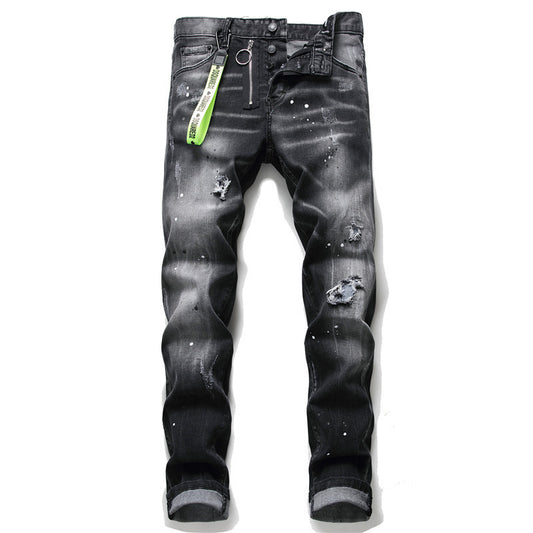 Men's Broken Slim Fit Hole Patch Stretch Pants