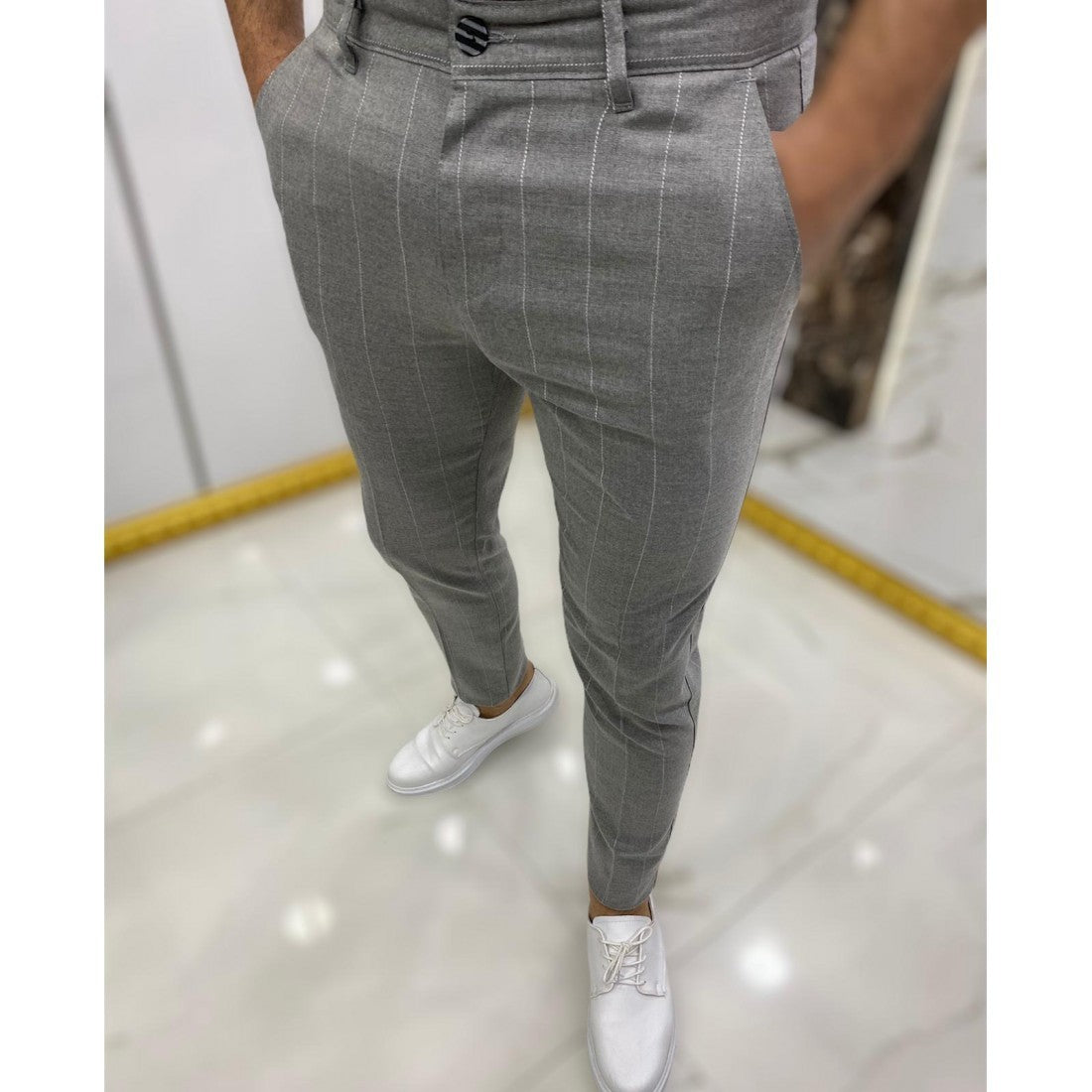 Men's Dotted Stripe Business Casual Banded Pants