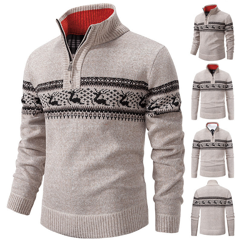 Plus Size Half-open Zipper Men's Autumn And Winter Loose Color Matching Knitwear hoodie
