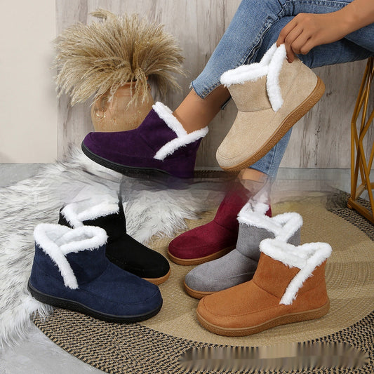 Insulated Cotton-padded booties Large Size boots Solid Color Fleece Lined Padded