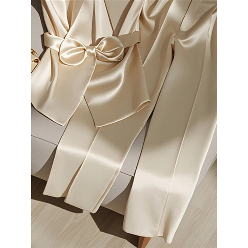 Women's Western Style Fashionable Champagne Blouse and Trousers Set