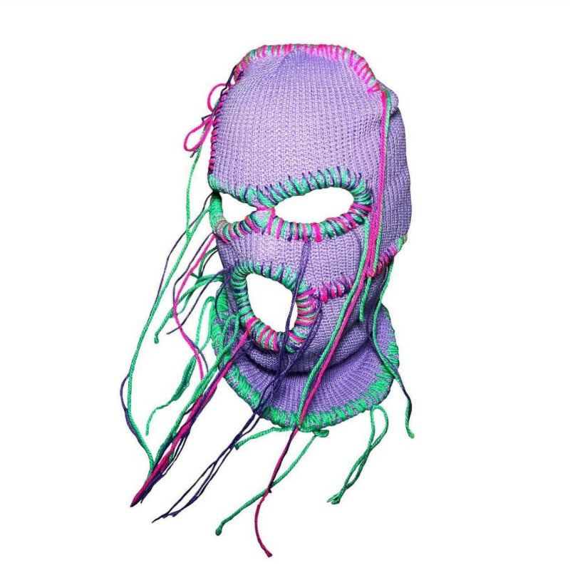 Handmade Knitted Colorful Line Hat Mask