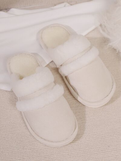 Contrast Faux Fur Round Toe Slippers - Munsieur