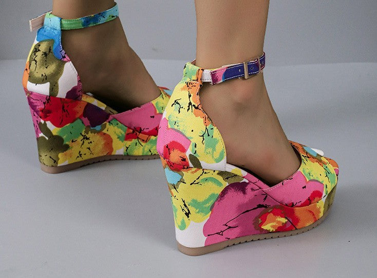 Women's Wedges Platform Peep-toe Waterproof Platform Casual All-match Multicolor