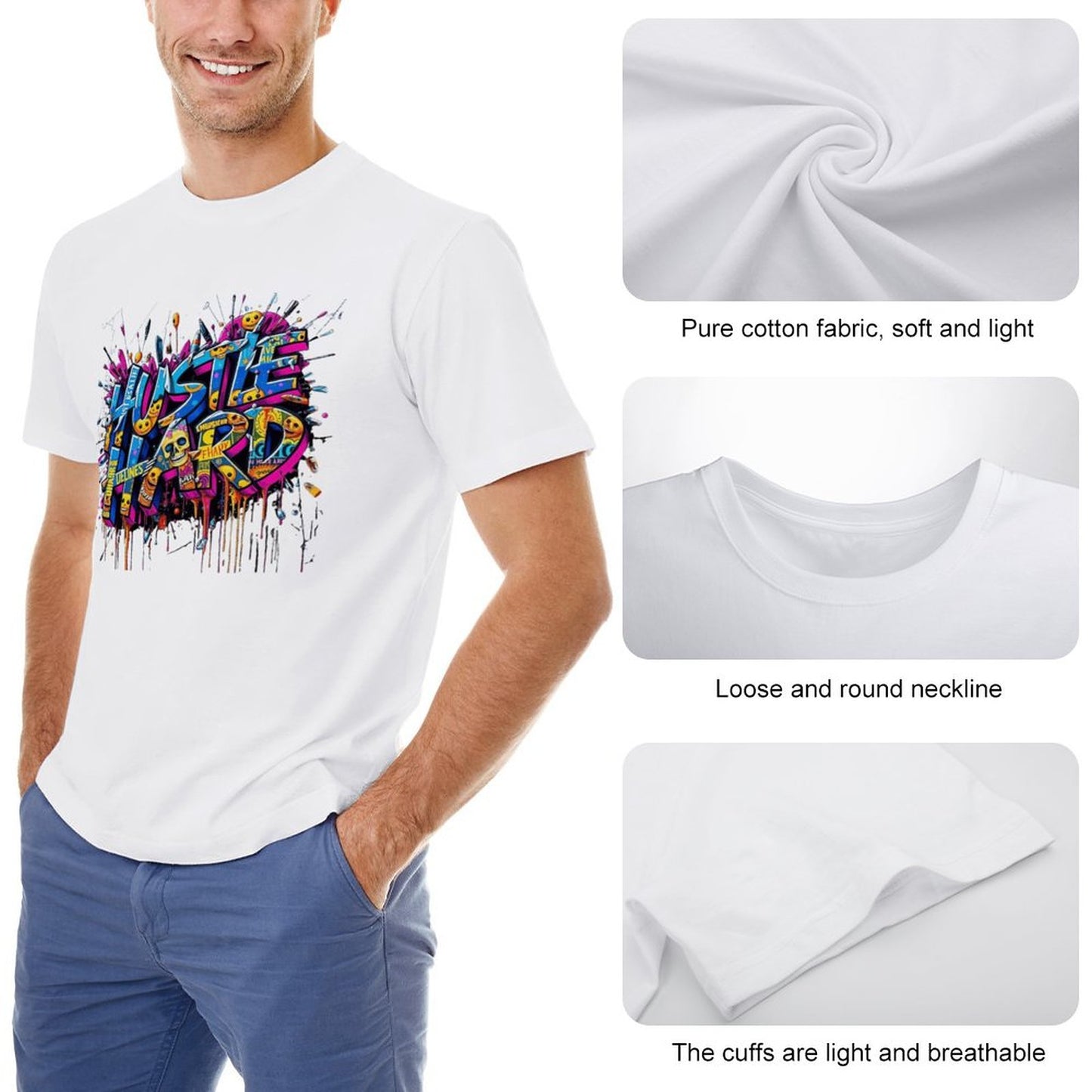Men's Tee "Hustle Hard" Streetwear Design
