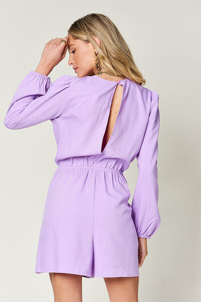 Double Take Full Size Drawstring Long Sleeve Romper - Munsieur