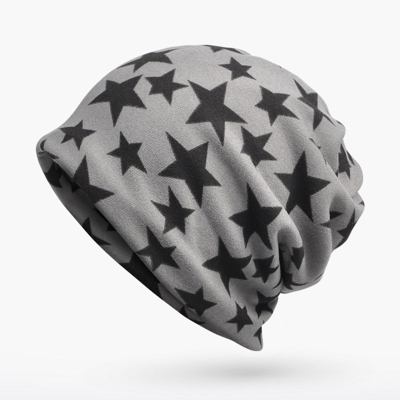 3 in 1 Ring Scarf For Women Men Beanie Hats With Stars Pattern Double Layer Hip Hop Hedging Cap Lining With Velvet