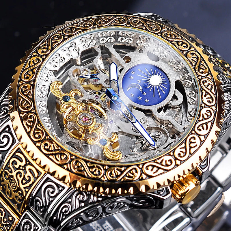 Skeleton Carved Tourbillon Mechanical Watches Luxury Men's Wrist-watch
