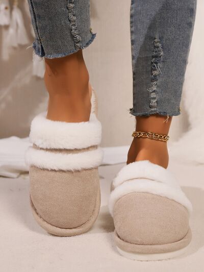 Contrast Faux Fur Round Toe Slippers - Munsieur