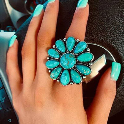 Turquoise Alloy Flower Ring - Munsieur