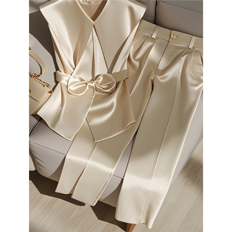 Women's Western Style Fashionable Champagne Blouse and Trousers Set
