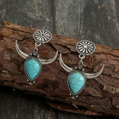 Turquoise Alloy Cow Head Earrings - Munsieur