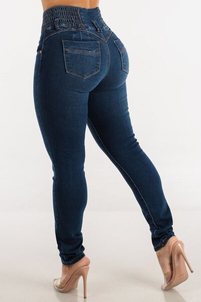 High Waist Buttoned Skinny Hip Lifting Jeans for Curves - Munsieur