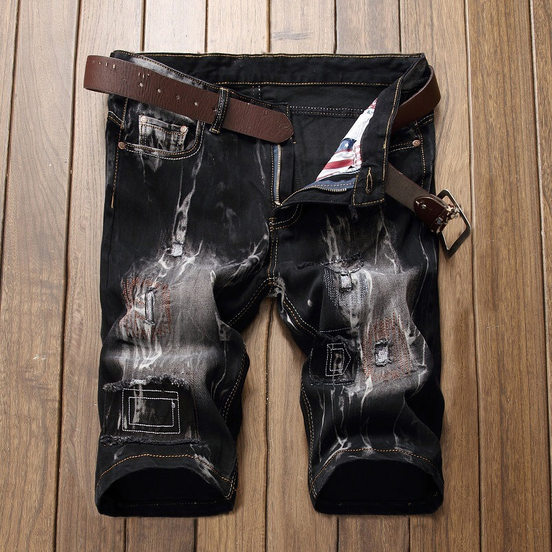 Fashion Men's Retro Stretch Ripped Denim Shorts