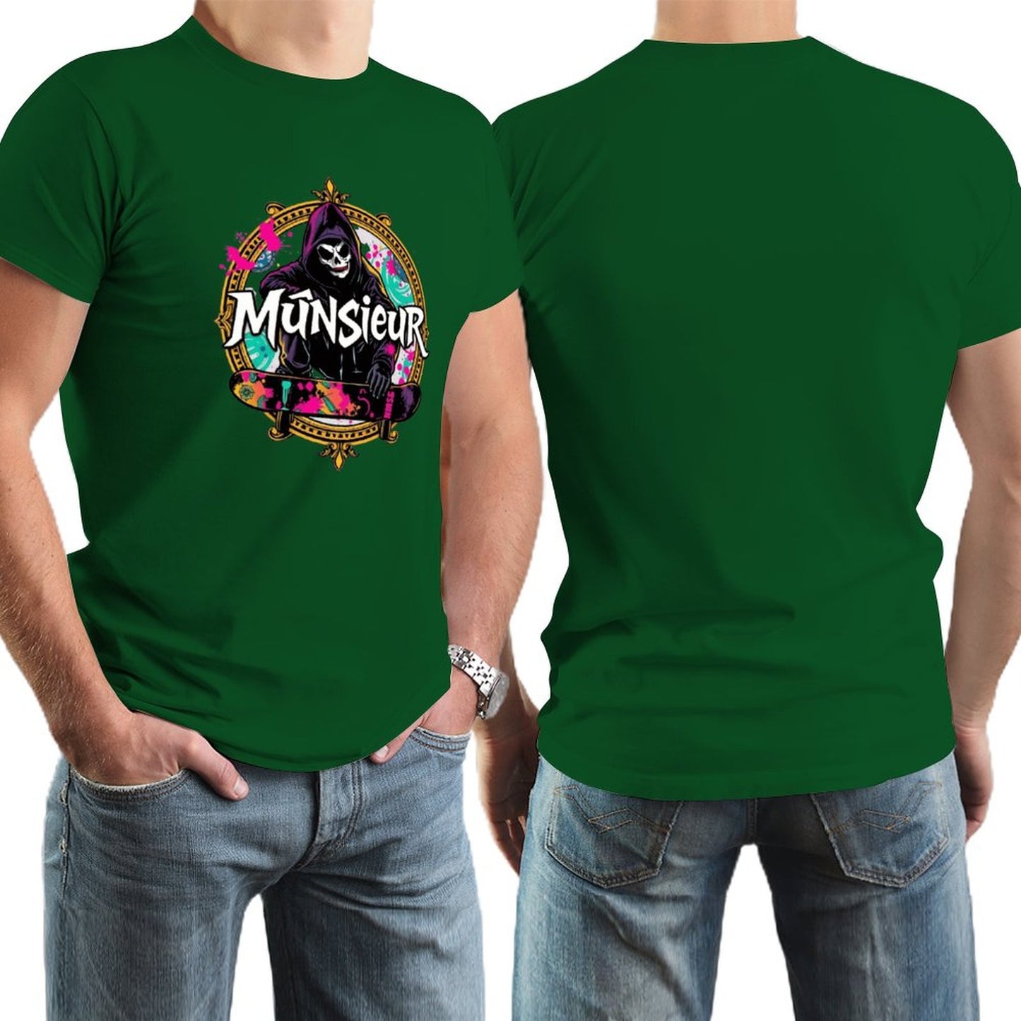 Munsieur New Skool Tee for Men – Skull Skateboard Graphic Tee
