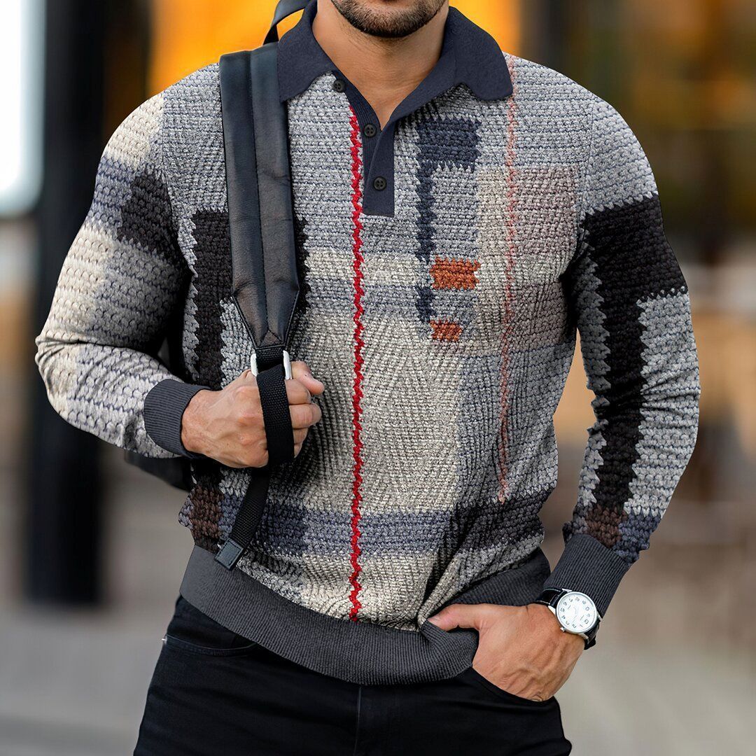 Men's Digital Printing Lapel Button Casual Hoodie