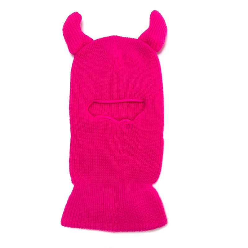 Halloween Wool Hat Mask Horn Single Hole