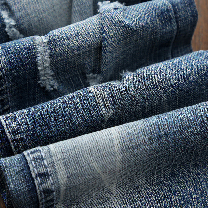 Light-colored Ripped Men's Scraped Broken Trousers Slim Small Straight Leg Pants