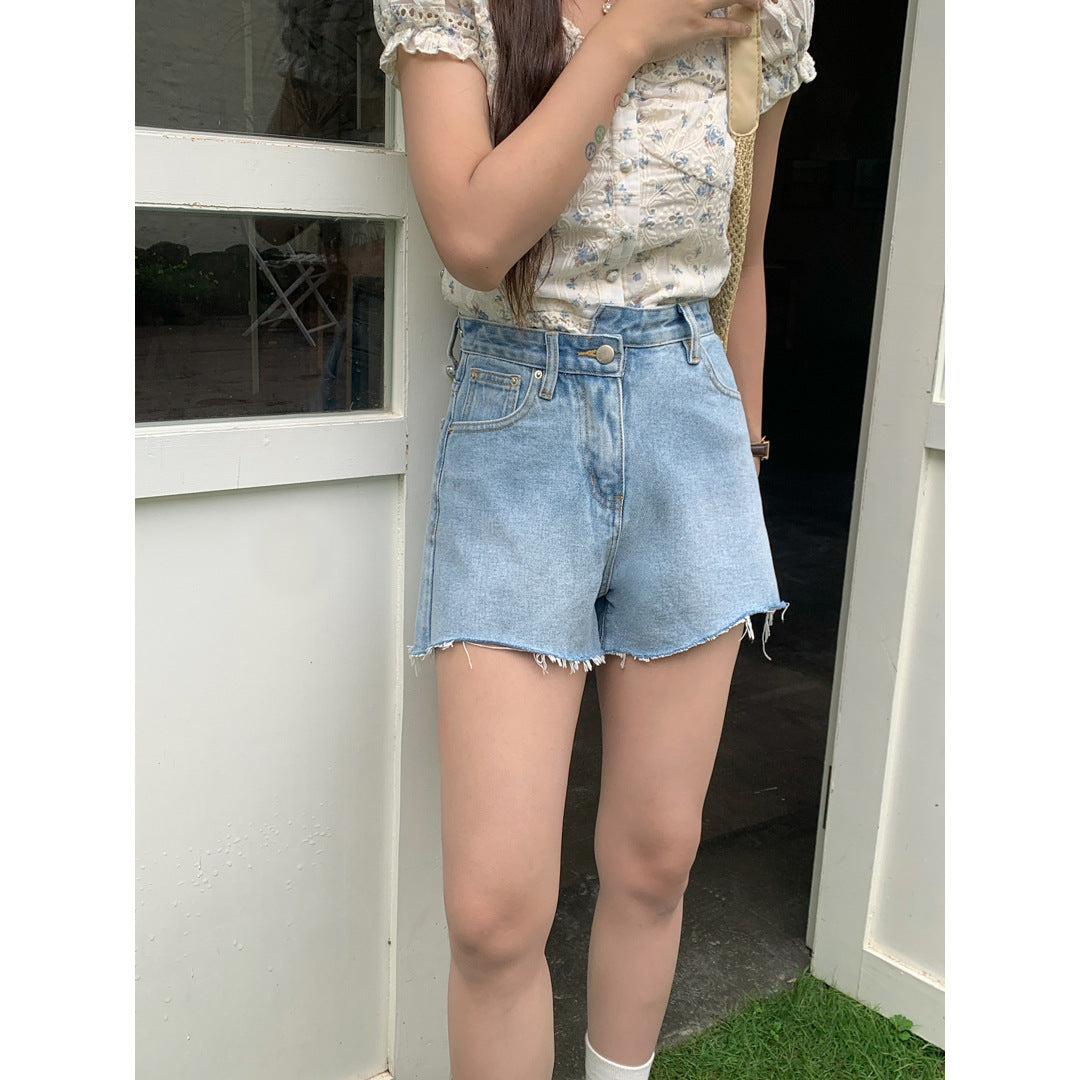 Retro Denim Bottoms Summer High Waist A- Line Design
