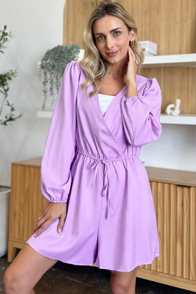 Double Take Full Size Drawstring Long Sleeve Romper - Munsieur