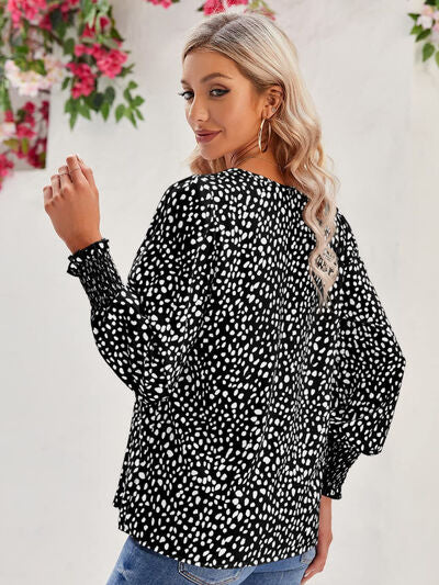 Printed V-Neck Lantern Sleeve Blouse - Munsieur