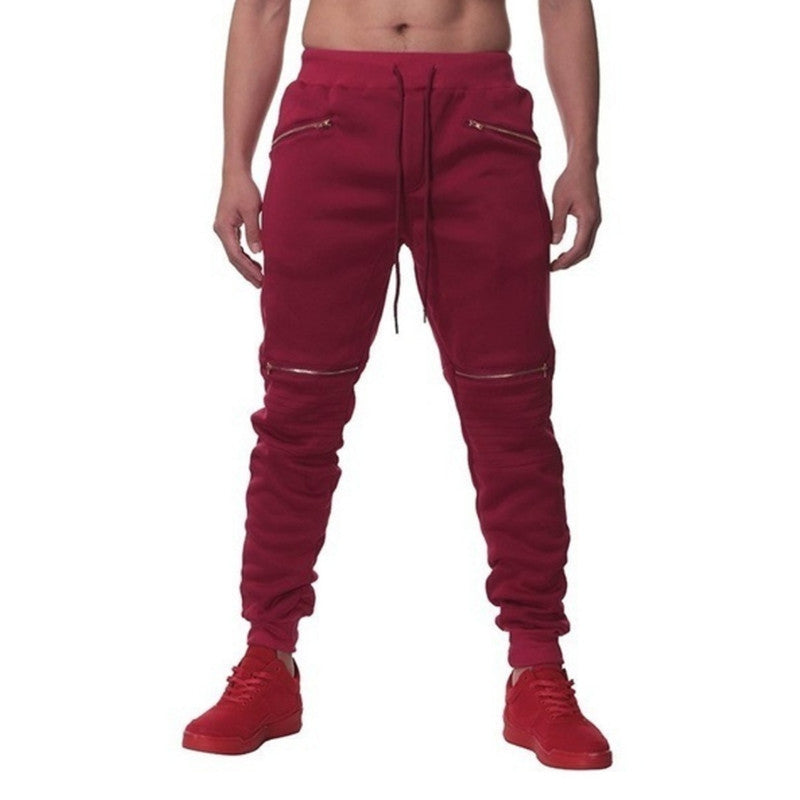 Men's Joggers With Double Pockets And Zip Personality Design