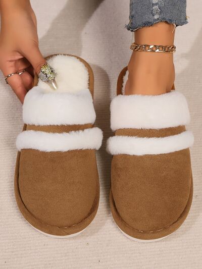 Contrast Faux Fur Round Toe Slippers - Munsieur
