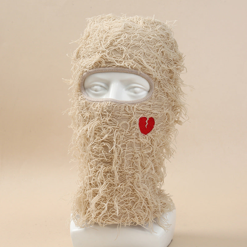 Single Hole Knitted Hat Mask Embroidery Love Headgear
