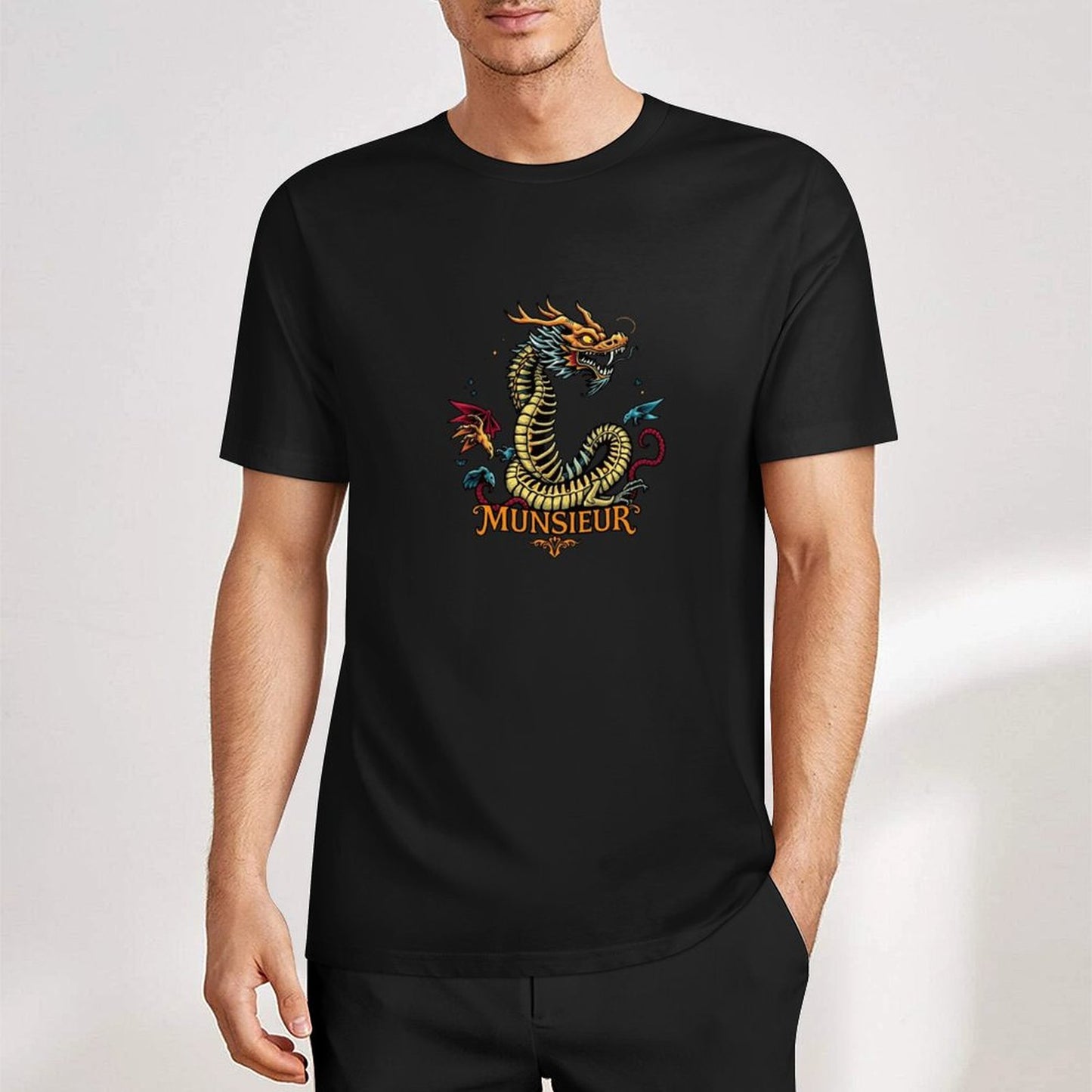 Munsieur Brand Graphic Tee Cotton Men's breathable Dragon Design