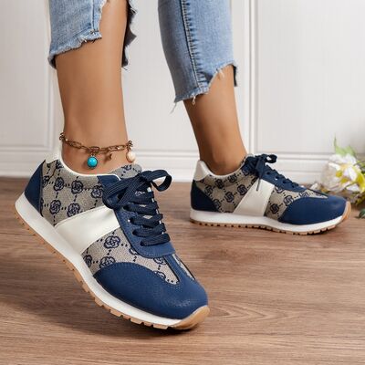 Floral Round Toe Flat Sneakers - Munsieur