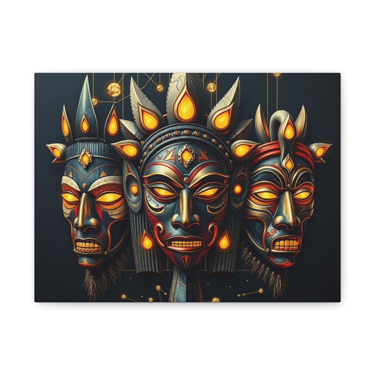 Vibrant Tribal Mask Wall Art Print, Canvas Decor for Boho Aesthetics, Unique Home Decoration, Gift for Art Lovers, Perfect for Festivals