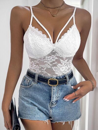 Perfee Spaghetti Strap Lace Bodysuit - Munsieur