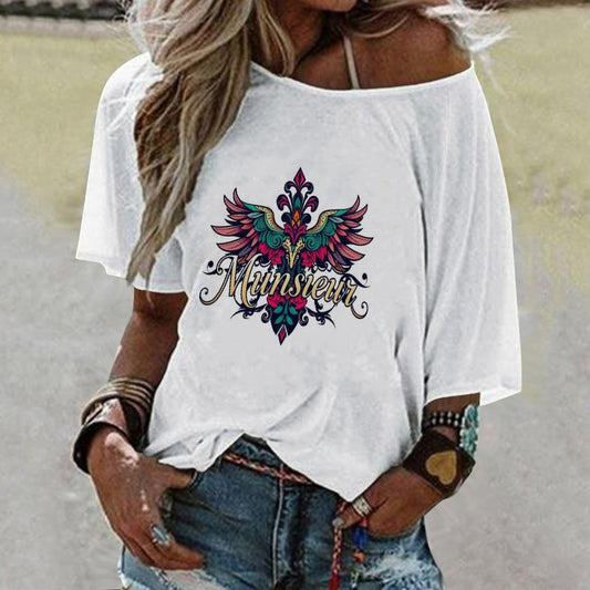 Munsieur Women's Off the Shoulder Half-Sleeve T-shirt