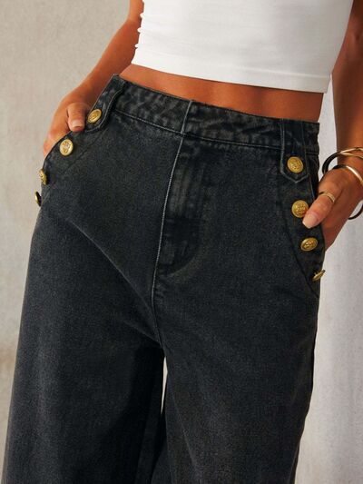 Button Decor High Rise Wide Leg Jeans for Effortless Style - Munsieur