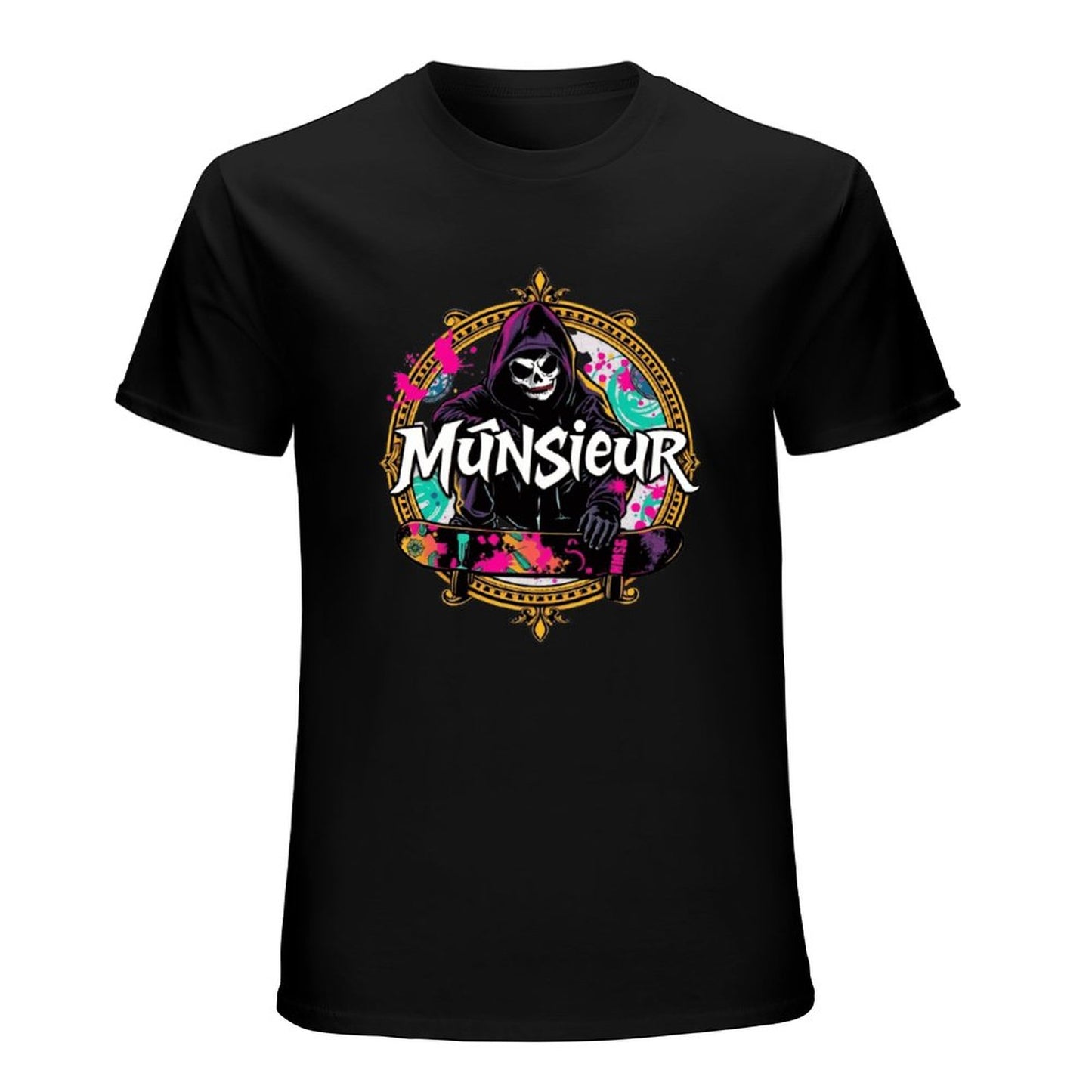 Munsieur New Skool Tee for Men – Skull Skateboard Graphic Tee