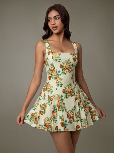 Floral Sleeveless Mini Pleated Dress - Munsieur