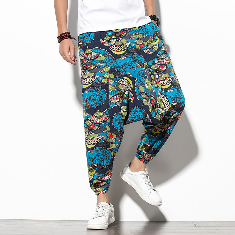 Men's Summer Bohemian Loose Wide-leg Elephant Flower Beach Pants