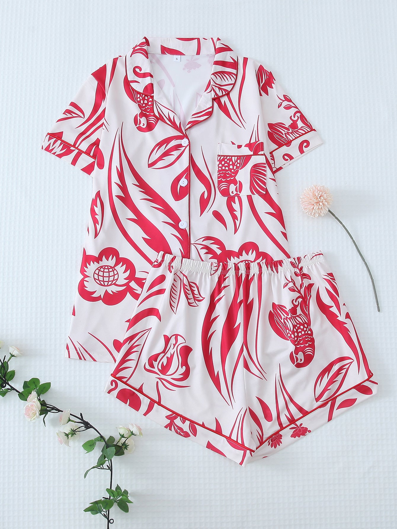 Women's European And American Wearable Bow Print Lingerie Pajamas