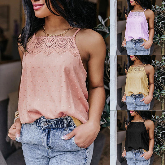 Lace Stitching Casual Ladies Blouse Cami