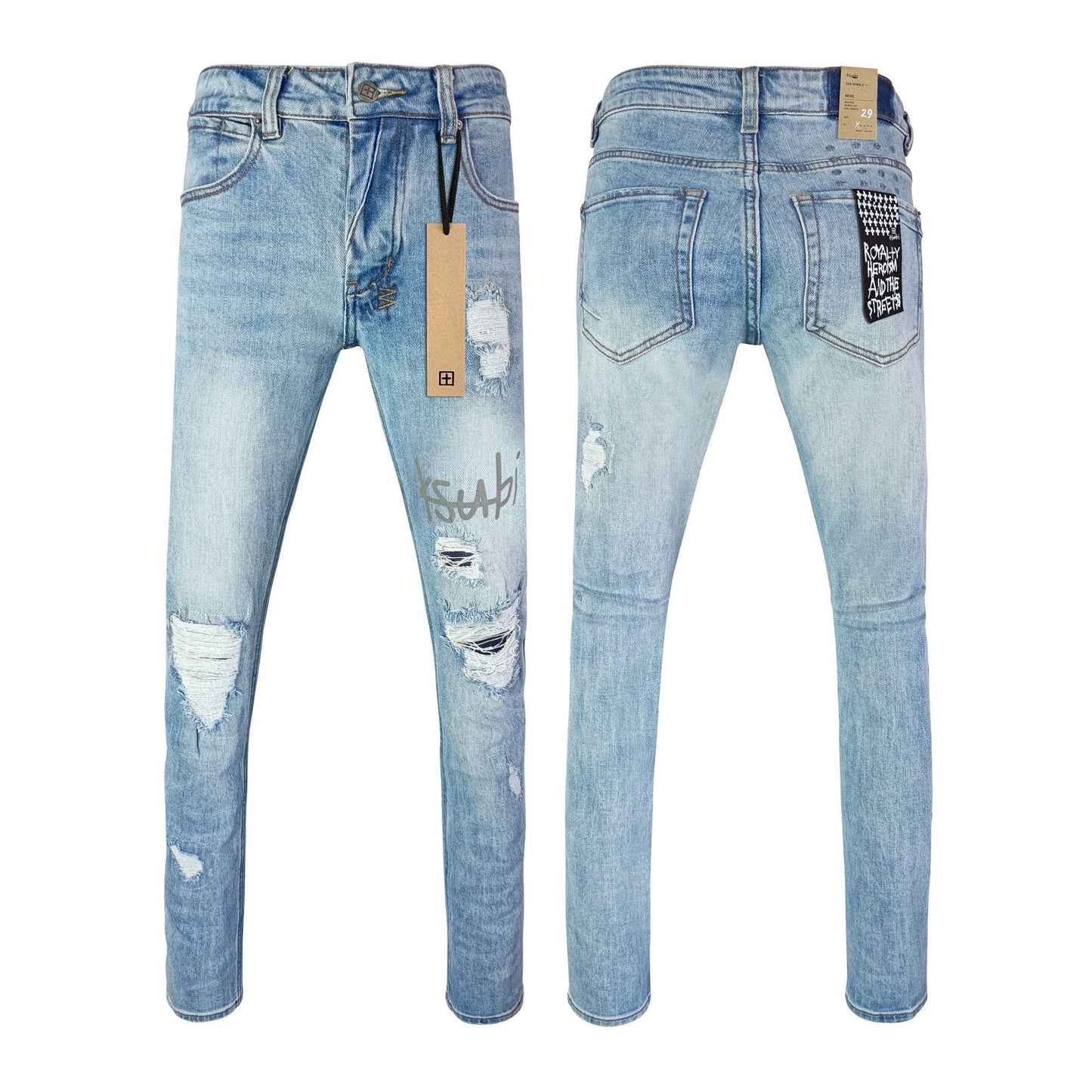 Straight Ripped Stretch American High Street Casual Men's Pants