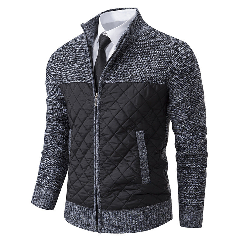 Men's Coat Color Matching Zipped Stand Collar