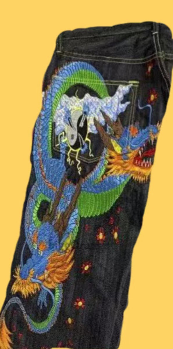Men's Designer Printed Men's Pants Loose Straight Wide-leg
